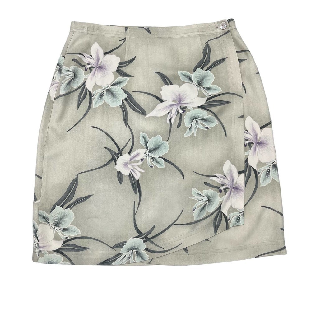 Vintage Tommy Bahama Tan Green Floral Silk Mini Skirt 8